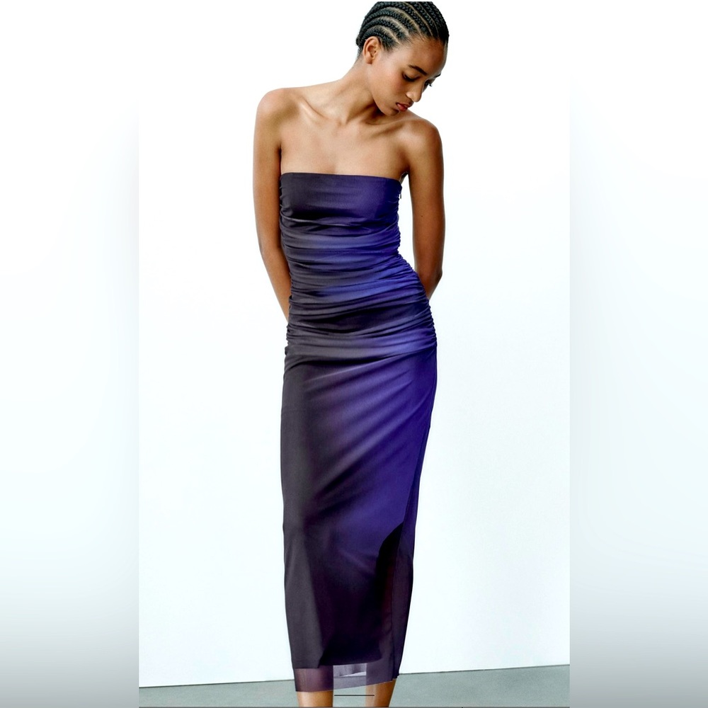 CLASSY ZARA STRAPLESS PRINTED TULLE DRESS